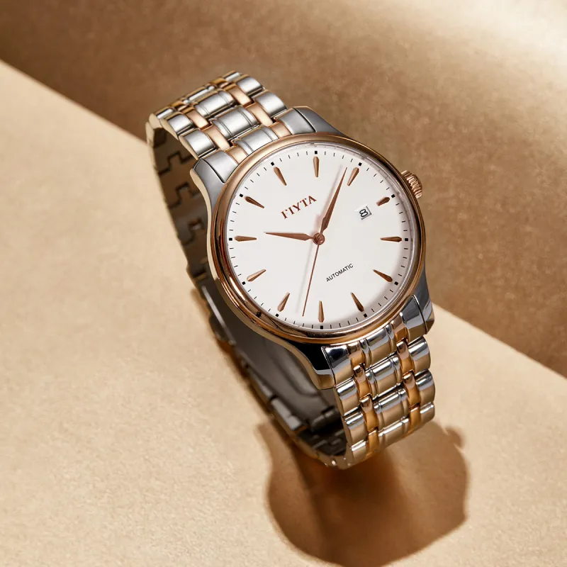 Fiyta Automatic Mechanical Movement Stainless Steel Strap Watch Men's Watches White Dial-2