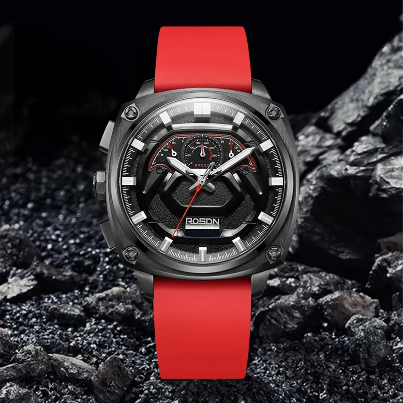 ROSDN Vivobook Automatic Mechanical Movement Silicone Strap Watch Men's Watches Black Dial G3288-9