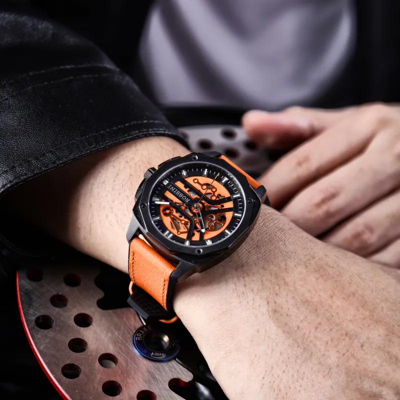 ROSSINI Medallion Collection Mechanical Movement Silicone Strap Watch Men's Watches Red Watch Dial 5210057-9