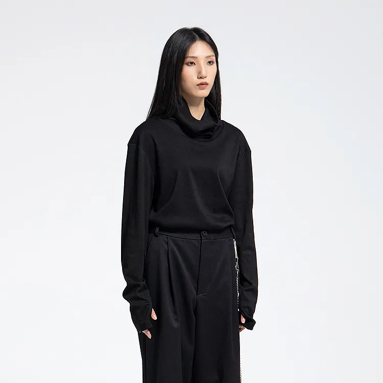 HUANXIANGZHE Long Sleeved T Shirt Unisex Black-5