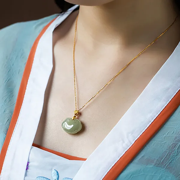 Xiaoyinjiang 925 Sterling Silver Hetian Jade Charm/Pendant Women's Pale Greenish White Jade-1