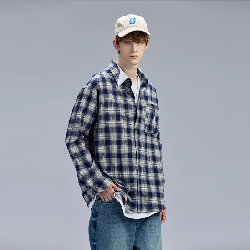 Guuka Long Sleeved Shirts Men's Blue Plaid-5