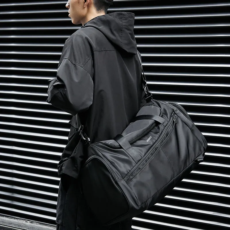 RIOREX Fabric Portable Luggage Bag Gym Bag Shoulder Bag Crossbody Bag Backpack Travel Bag Regular Unisex Black-5