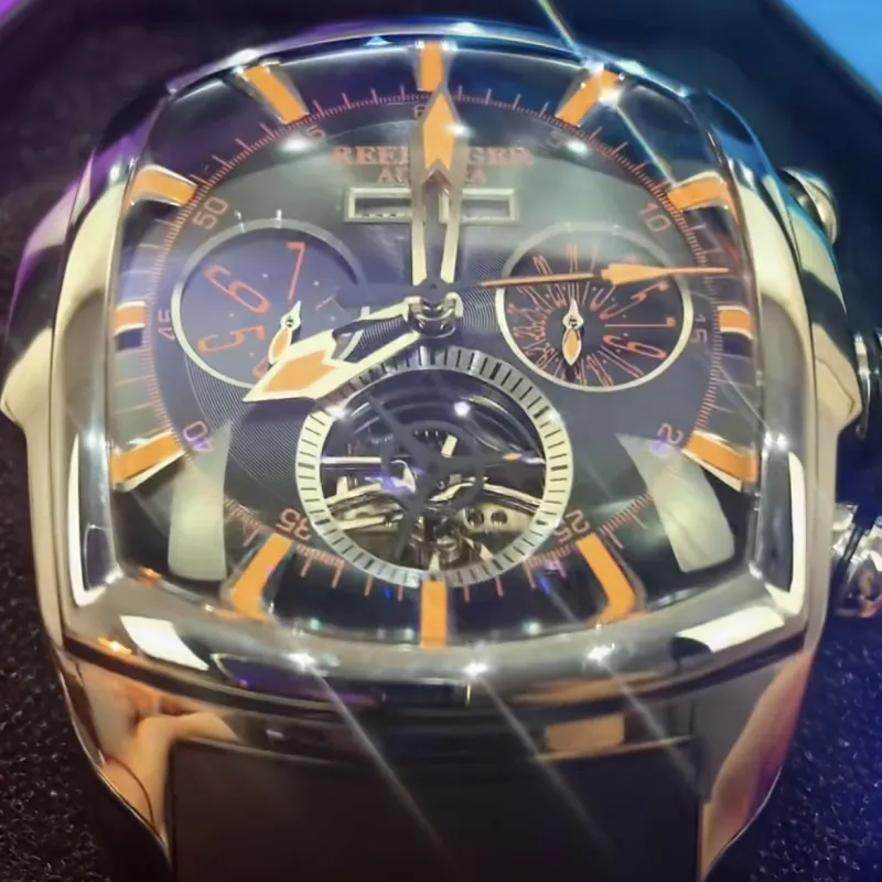 REEF TIGER Aurora Collection Tank II Automatic Mechanical Movement Watch Men's Watches Black Dial-3