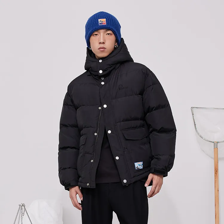 Penfield Letter Solid Color Hooded Loose Fit Down Jacket Unisex Black-2