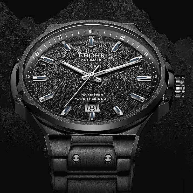 EBOHR Explorer Collection Mechanical Movement Stainless Steel Strap Watch Men's Watches Black Dial 21088218-3