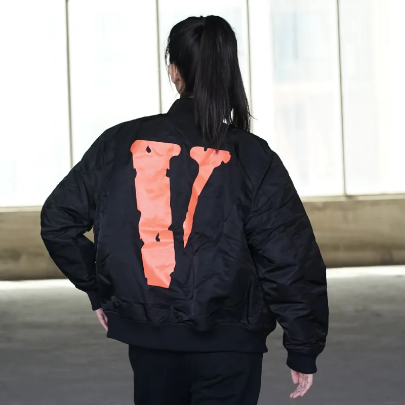 VLONE Big Logo Series Puffer Jackets Unisex Black Orange-4