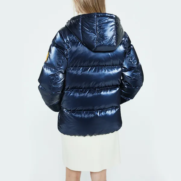 DKNY FW22 Solid Color Hooded Thickened Down Jacket Women's Metal Blue-3