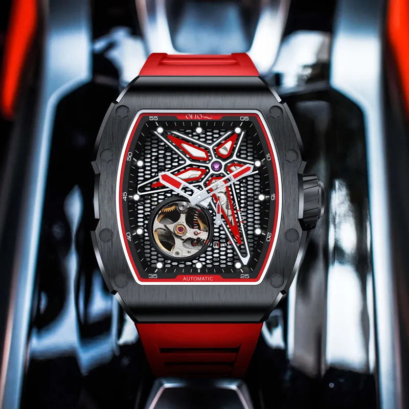 OLTO 8 Astral Series Wrist Watch Automatic Mechanical Movement Silicone Strap Black Dial Men's Watches-3