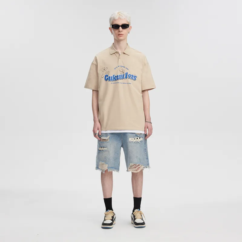GUKUUL Loose Fit Denim Shorts, Summer Unisex Light Blue-2