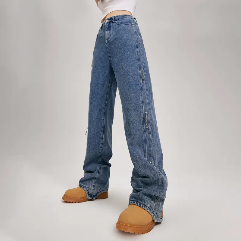 MEETLADY Straight Jeans Women's Blue-3