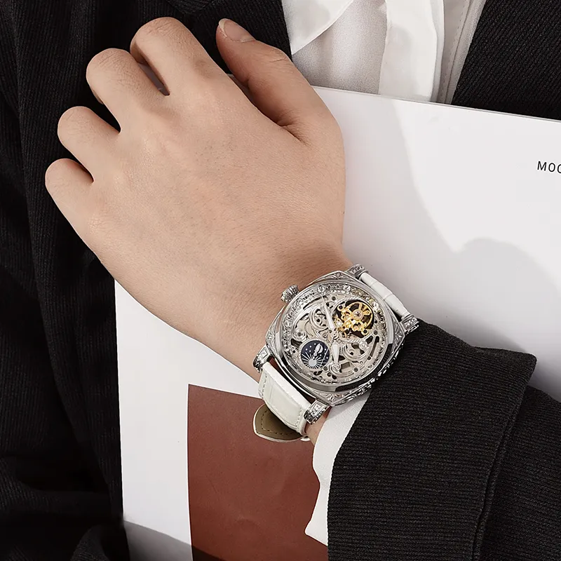 VRQ Future Series Automatic Mechanical Movement Genuine Leather Strap Watch Men's Watches Cut-Out Dial-1