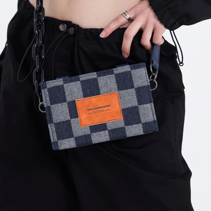 KILLWINNER Denim Small Square Bag Box Shoulder Bag Crossbody Bag Unisex Blue-6