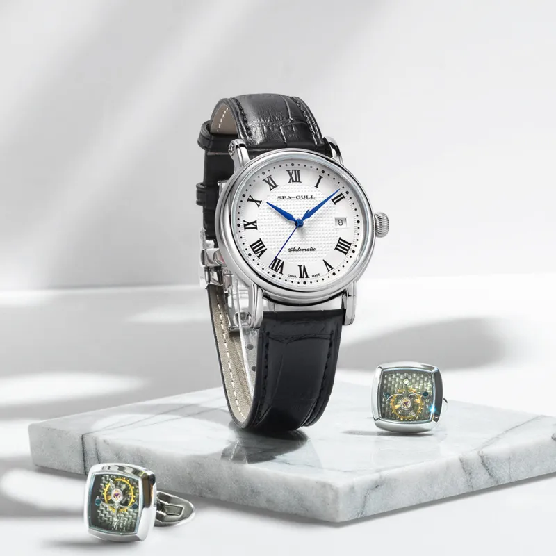 Sea Gull National Automatic Mechanical Movement Genuine Leather Strap Watch Unisex White Dial-4