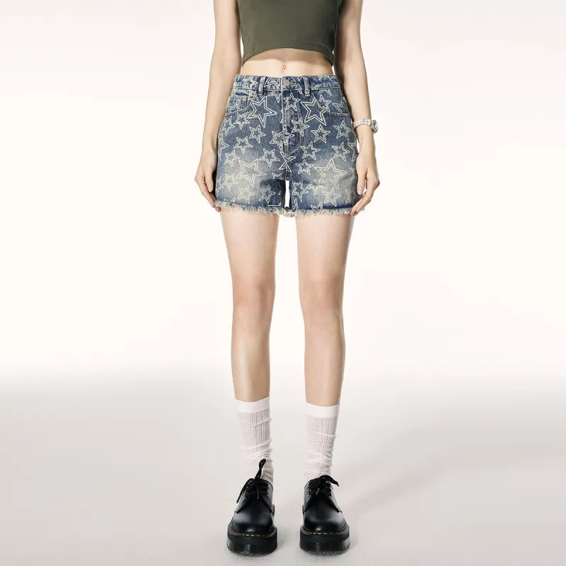 I'M ONE Denim Shorts Women's Washed Denim Blue-2