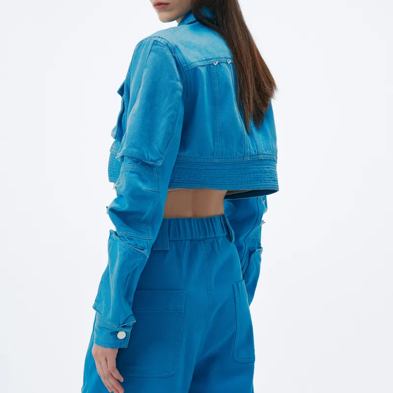 VANN VALRENCÉ Cropped Coats Women's Denim Blue-3