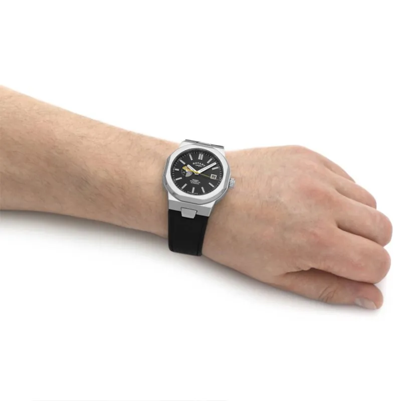 ROTARY Wrist Watch Automatic Mechanical Movement Genuine Leather Strap Black Dial Men's Watches-6