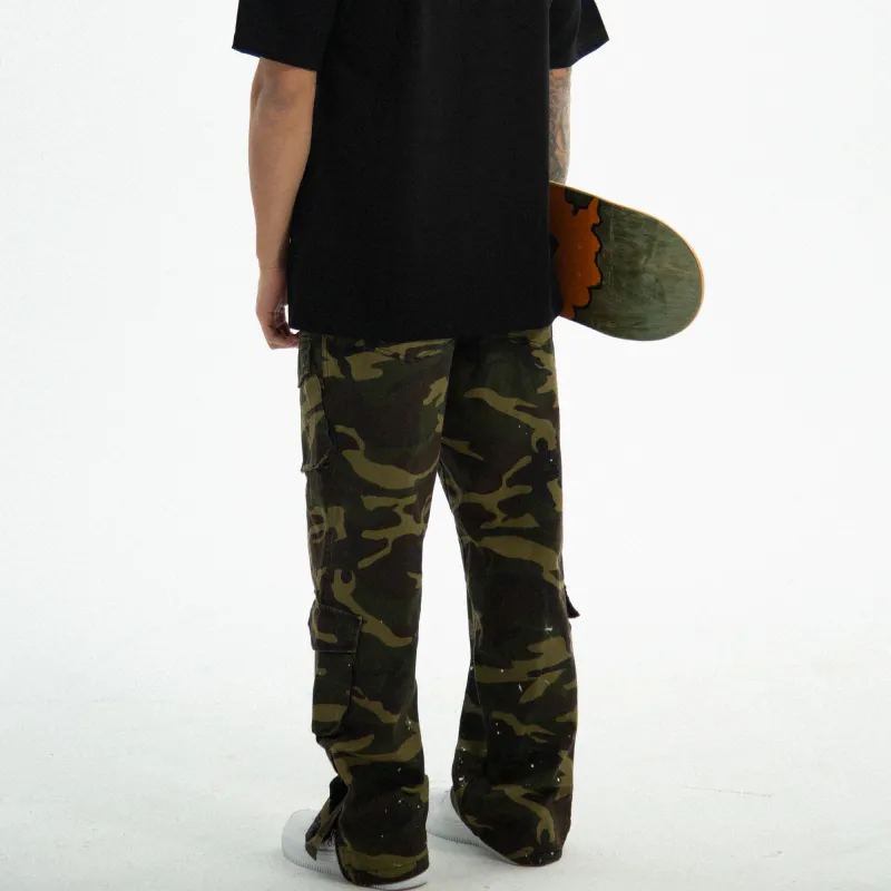 JUST VIBE Casual Pants Unisex Green Camouflage-4