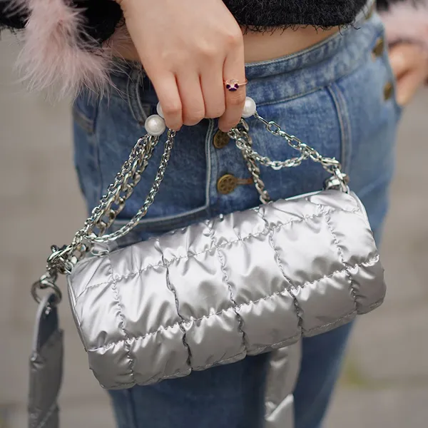 SUSEN Glossy Finish Down Jacket Fabric Shoulder Bag Women's-7