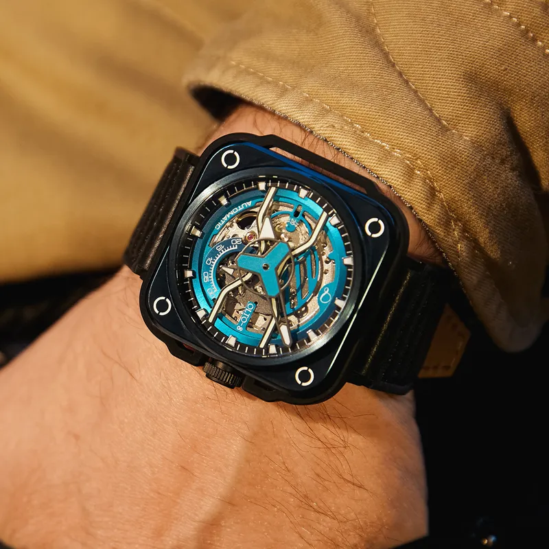 OLTO 8 EX Navigator Collection Wrist Watch Automatic Mechanical Movement Genuine Leather Strap Blue Dial Men's Watches-1