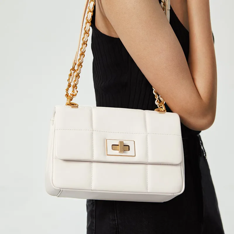 FION Genuine Leather Chain Small Square Bag, Shoulder Bag, Crossbody Bag Women's-15