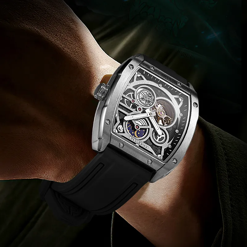 FOCEWALK Three Kingdoms Cao Wei Mechanical Movement Stainless Steel Watchband Watch Men's Watches Green Dial-2