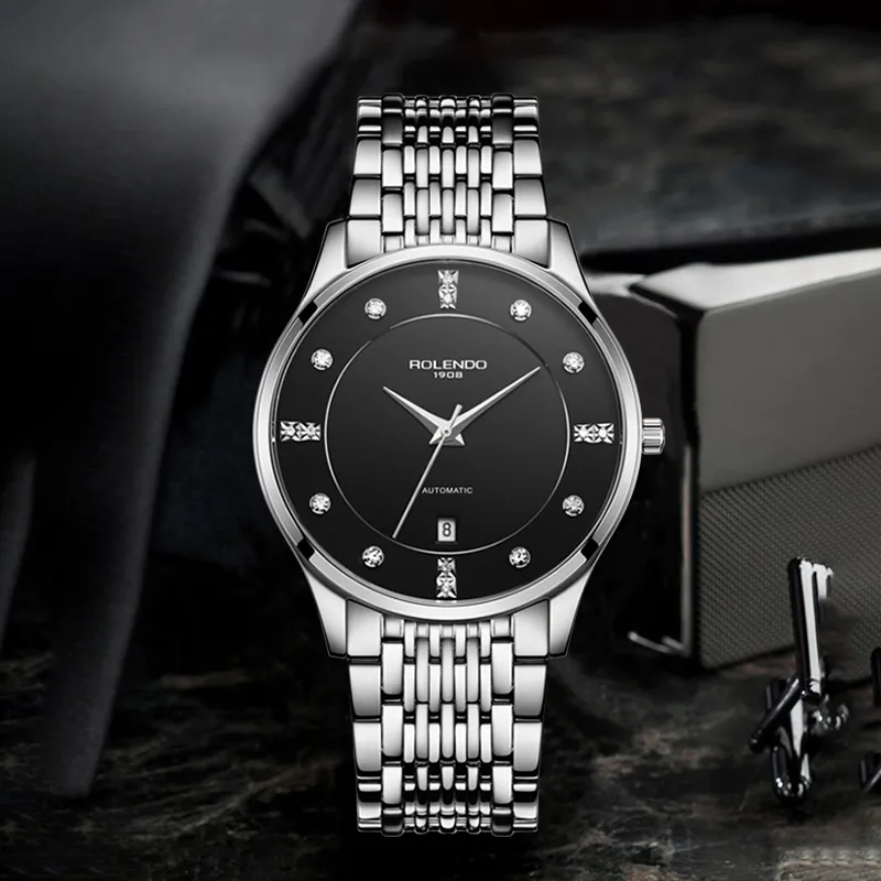 ROLENDO R Automatic Mechanical Movement Stainless Steel Watchband Watch Men's Watches Silver Dial RG7077-2