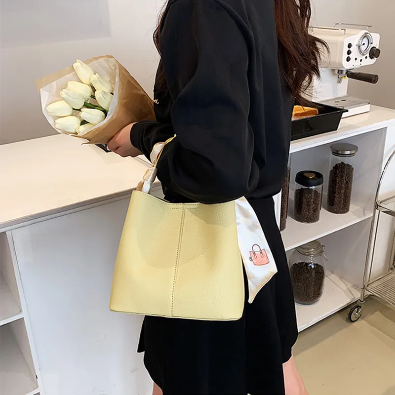 JANE KLAIN PU Bucket Bag, Handbag, Shoulder Bag, Crossbody Bag Small Size Women's Ecru/Yellow-8