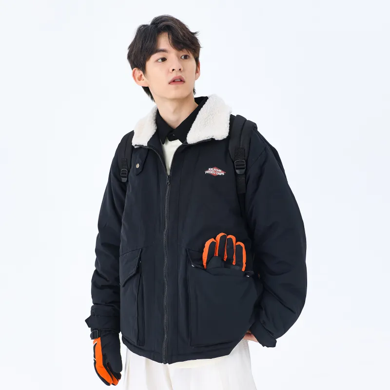 KXLFCHN Letter Solid Color Lapel Loose Fit Puffer Jacket Unisex-11