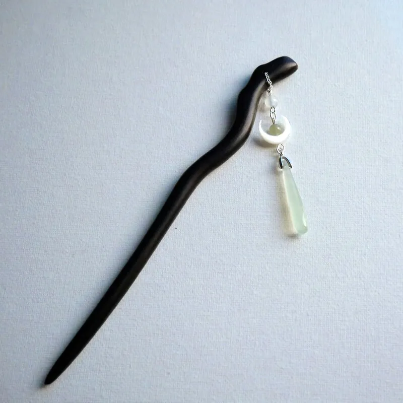SENDME Hairpins Women's Rising Moon Over The Sea Wooden Hairpin-4