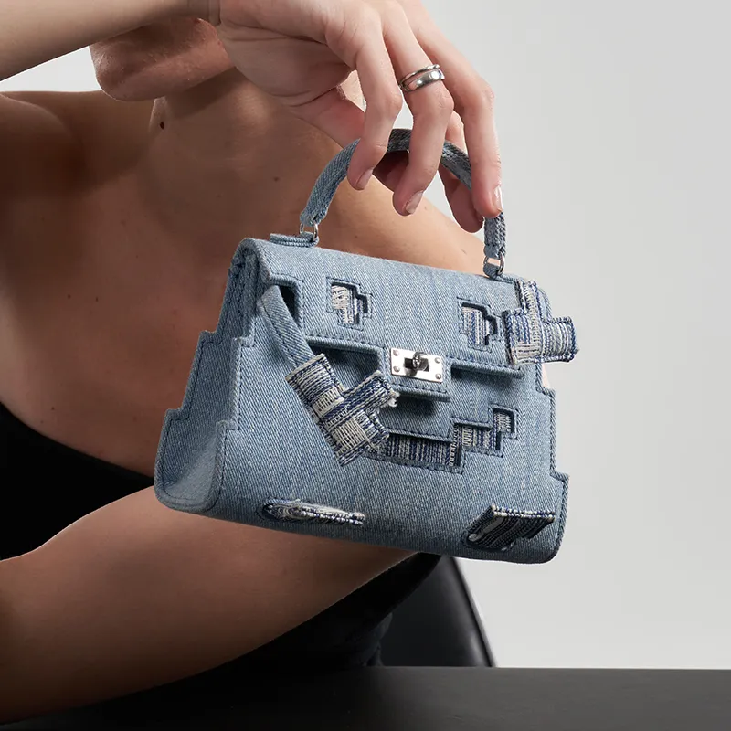 Margin Goods Denim Handbag Mini Women's Blue-6