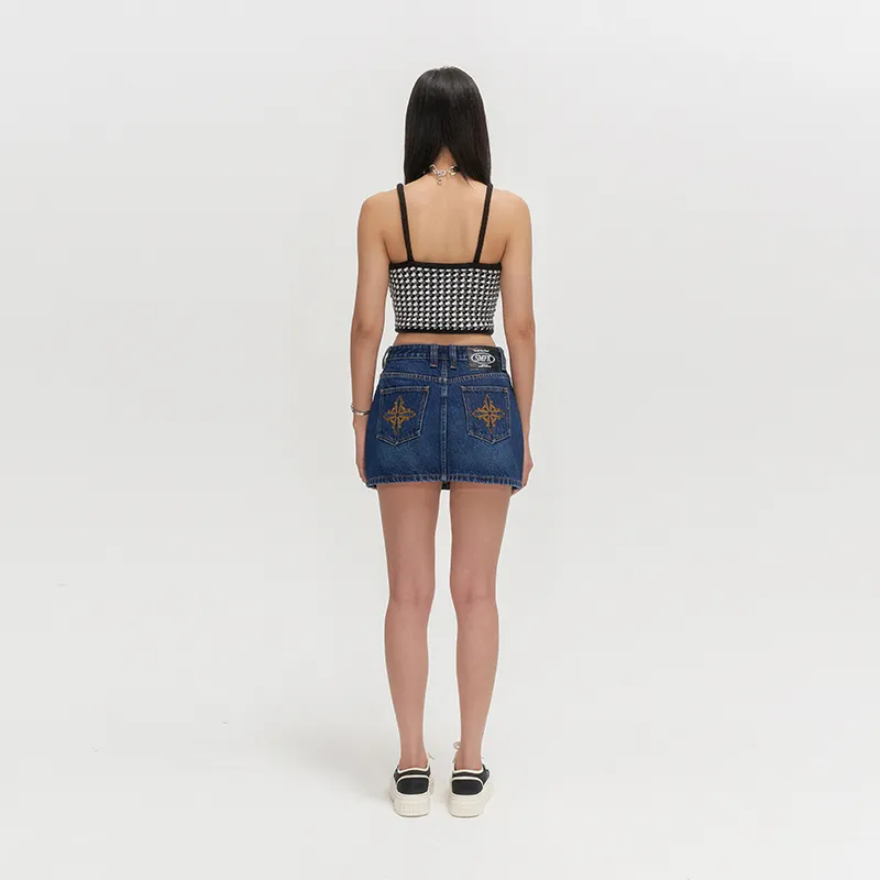 SMFK Denim Short Skirts Women's Deep Sea Blue-2