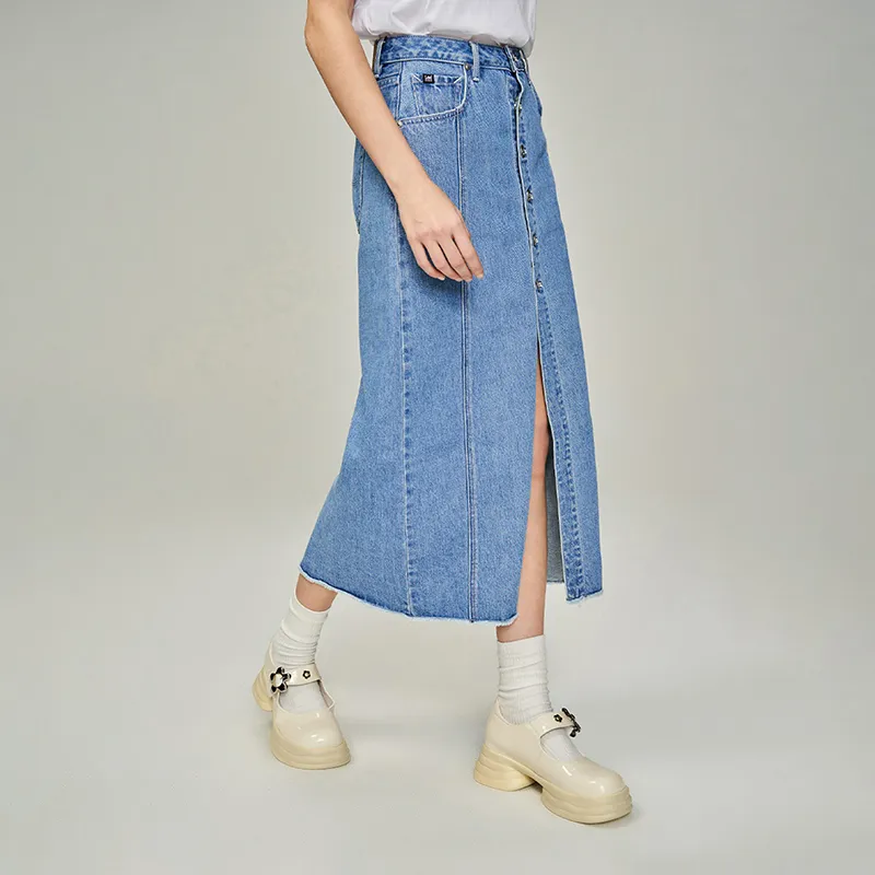 Lee Denim Long Skirts Women's Light Blue-4