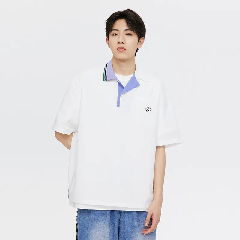 CONKLAB Letter Plant And Floral Loose Fit Polo Shirt Summer Unisex-3