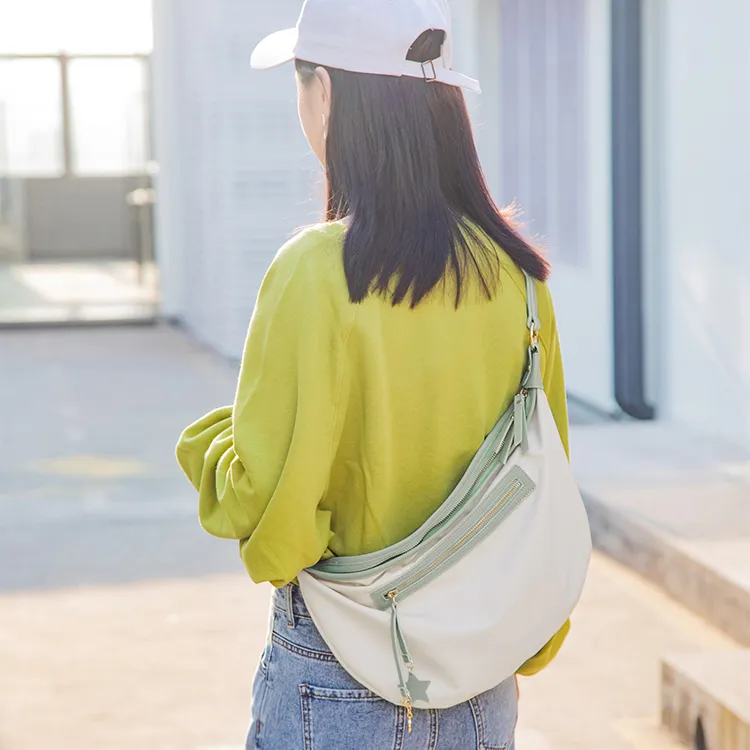 Sound For Life Nylon Dumpling Bag, Shoulder Bag, Sports Bag, Crossbody Bag Women's Ecru/Black-4