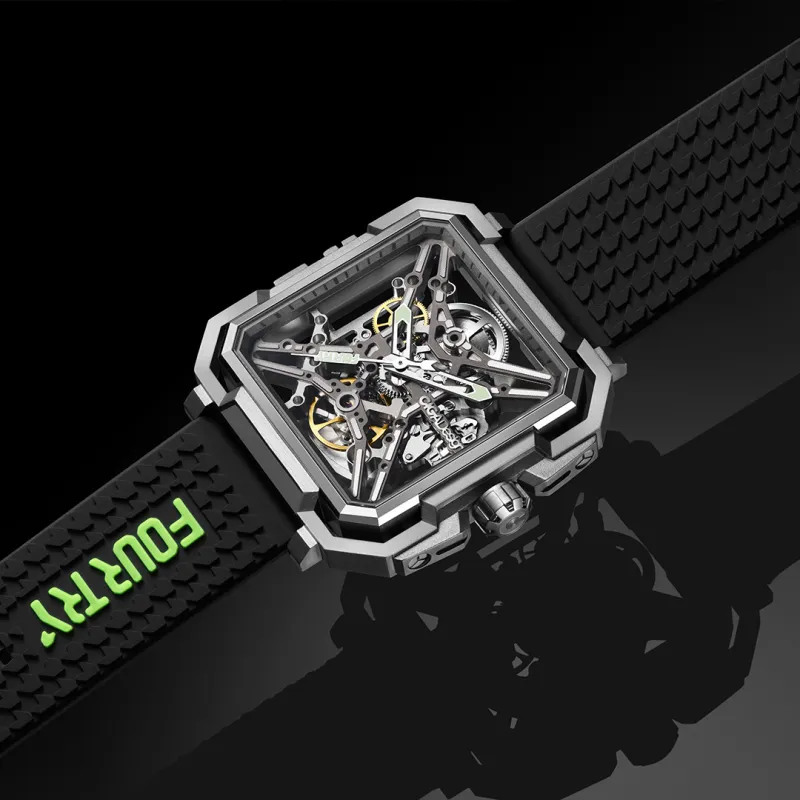 CIGA Design X Collection Matrix Automatic Mechanical Movement Silicone Strap Watch Men's Watches Cut Out Dial-3