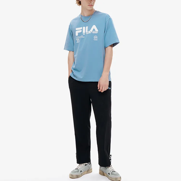 FILA FUSION Drop Shoulder Sleeve T-Shirt Men's Comfort Blue-3