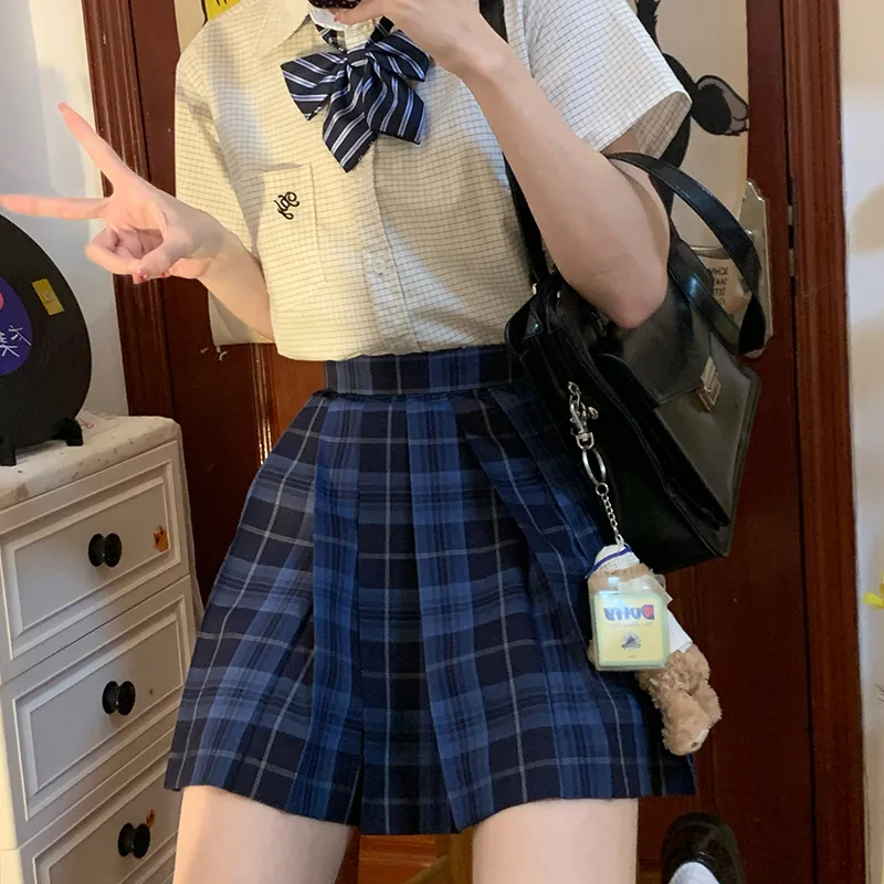 Tokyo Season Casual Short Skirts Women's Whale Fall, Plaid Skirt-13