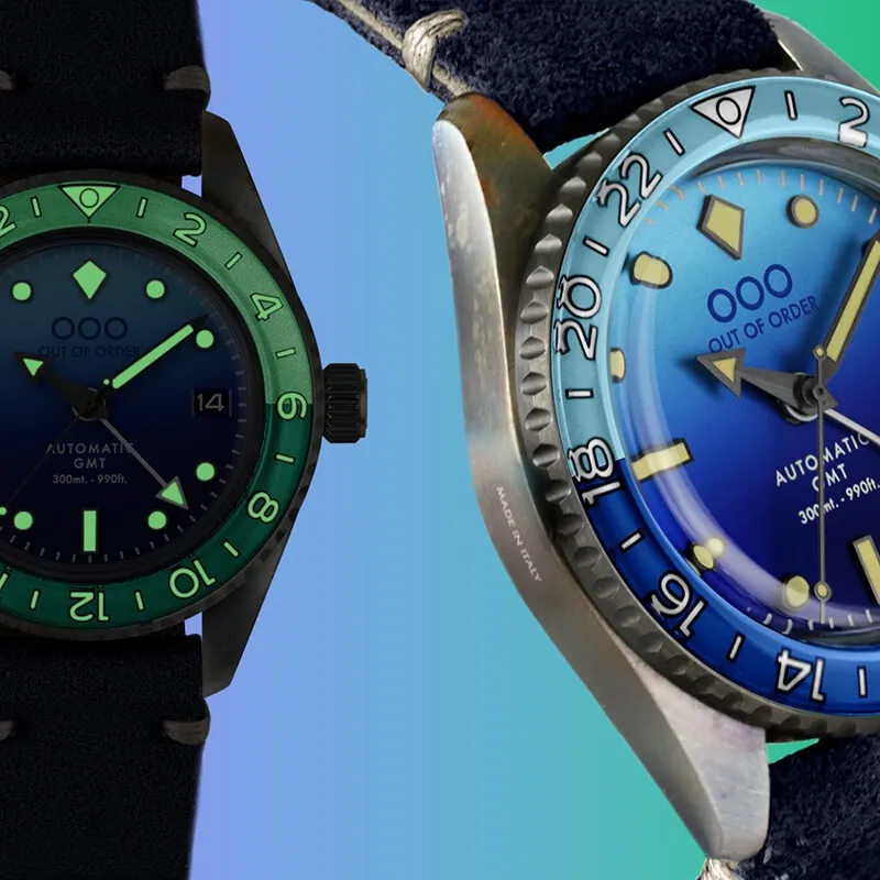 OUT OF ORDER Wrist Watch Automatic Mechanical Movement Leather Watch Bands Blue Dial Unisex OOO.001 25.BB-3