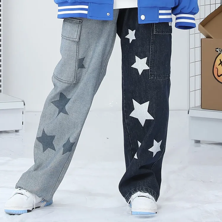 GENANX Straight Jeans Unisex Gray Blue-4