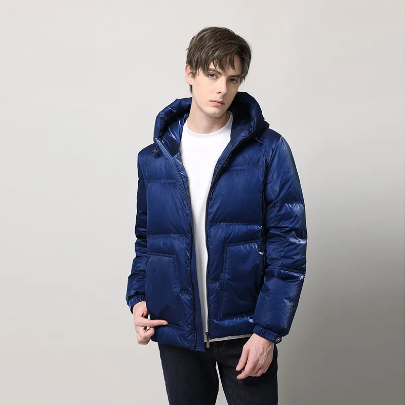 RARE FW22 Solid Color Hooded Cropped Down Jacket Men's Blue-5