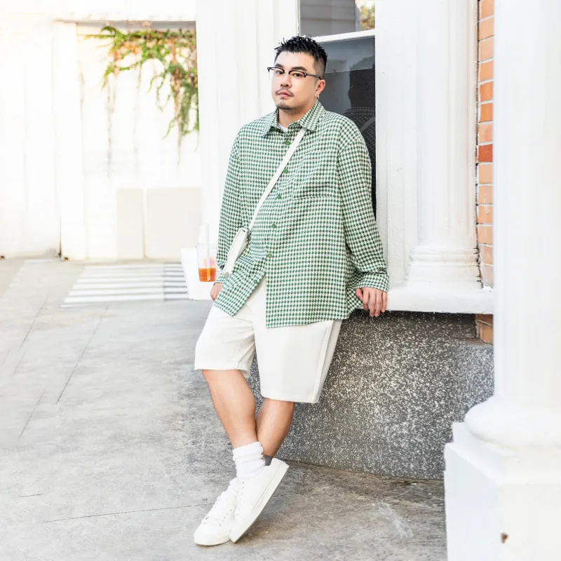 WAYNEXZAVIER Shirts Men Green Plaid-6