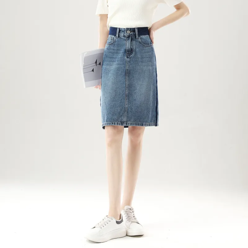 HIPPIEMISS Denim Long Skirts Women's Vintage Blue-2