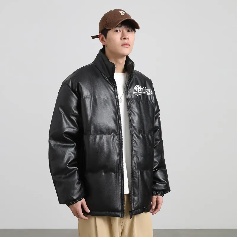 FANBIOU Letter Stand Collar Loose Fit Thickened Puffer Jacket Unisex-4