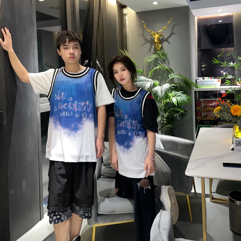 FireMonkey Basketball Jerseys Unisex White Blue-4