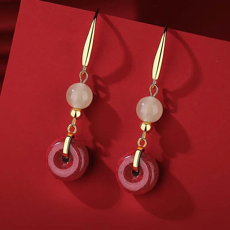 YINCHIE S925 Silver Earrings Women's Pale Greenish White Jade-3