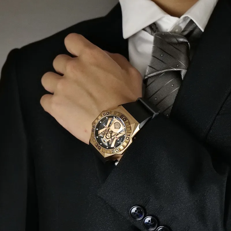 REEF TIGER Black Shark Collection Automatic Mechanical Movement Watch Men's Watches Gold Dial RGA6922-PPR-3