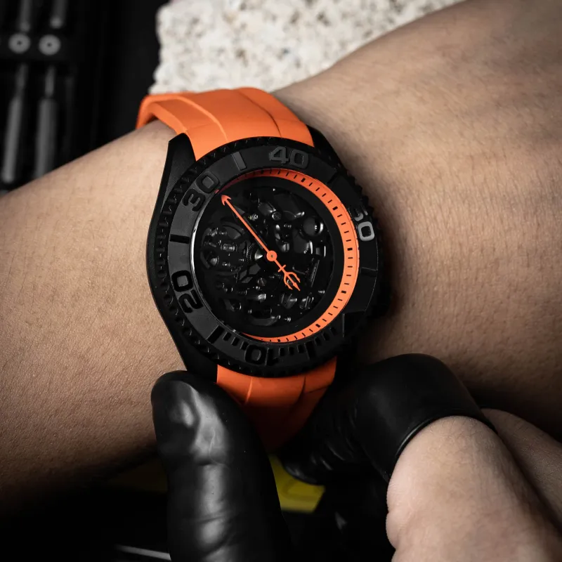 VENCREW Leviathan Orange Automatic Mechanical Movement Watch Unisex Cut-Out Dial-2