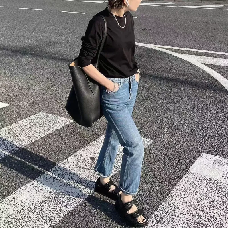 YOCAMU Genuine Leather Tote Bag Shopping Bag Bucket Bag Shoulder Bag Large Size Women's Black Khaki White-6