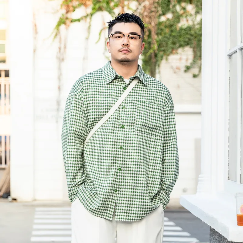 WAYNEXZAVIER Shirts Men Green Plaid-3